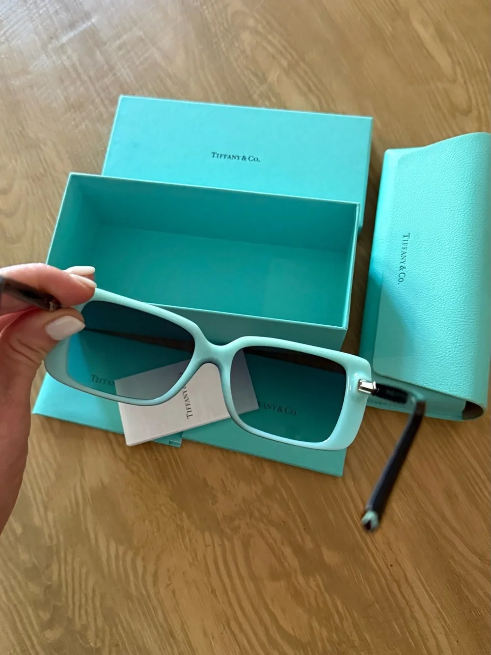 Tiffany & Co. Black Rectangular Sunglasses with Blue Gradient Lenses